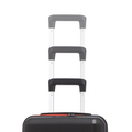 Black cabin suitcase with telescopic handles extended, orange zipper stripe