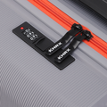 Small cabin suitcase combination lock and straps, grey shell with orange zipper