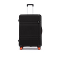 Black large check-in suitcase back view with telescopic handle and orange wheel accents