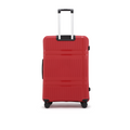 Red large check-in suitcase with top handle and corner spinner wheels