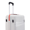 White check-in suitcase with red side strap and top carry handle