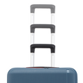 Blue hard-shell luggage with stacked telescopic handles and rolling wheel base