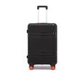 Black ribbed check-in suitcase with telescopic handle and orange wheels