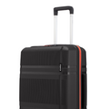 Black hard-shell suitcase top and front panel with telescopic handle and red edging