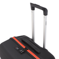 Medium check-in suitcase, black base with white telescopic handle and red side stripe, 8 wheels