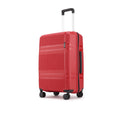 Red hard-shell suitcase side view with telescopic handle and spinner wheels