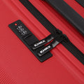 Red medium suitcase with orange zipper and black combination lock details
