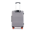 Grey hard-shell check-in suitcase with telescopic handle and eight wheels