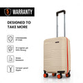 Beige cabin suitcase with rugged PP shell, tamper-proof zipper and 8 wheels