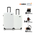 2-piece hard shell luggage set, white, front view with telescopic handles and wheels
