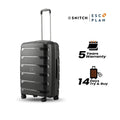 Medium check-in trolley suitcase with textured dark shell and telescopic handle, four caster wheels