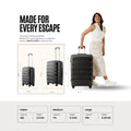 2-piece trolley set with hard shells and telescopic handles, carried upright by a person