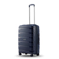 Blue polypropylene cabin trolley with telescopic handle and four spinner wheels