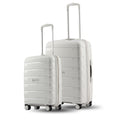 Set of two light grey poly trolleys with telescopic handles and four-wheel base