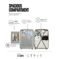 Two-piece trolley set with 8 wheels each, light grey hard shells, open packing compartments