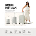 Set of three white polypropylene trolley cases with telescopic handles, cabin to large sizes