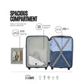 Blue cabin trolley open interior with spacious compartment and packing divider panels.