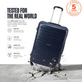 Large check-in trolley suitcase, dark blue PP shell, telescopic handle, 4 spinner wheels