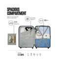 Navy blue trolley set open interior with packing space, divider, and zipper compartments