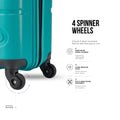 Teal trolley corner with 4 spinner wheels and textured shell