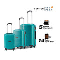 Teal polypropylene trolley set of 3 with telescopic handles and four spinner wheels