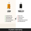 Orange and black compact trolleys with telescopic handles and 4 spinner wheels