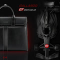 Black briefcase side and close-up of shoulder strap attachment