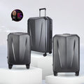 Set of hard-shell trolley suitcases, dark grey polycarbonate with telescopic handles and wheels