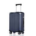 Blue polycarbonate cabin suitcase with telescopic handle and 8 smooth wheels