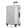 Large polycarbonate suitcase, silver finish, with side handle and four wheels