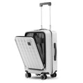 Off-white polycarbonate cabin trolley with front laptop compartment and 8 wheels