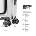Grey polycarbonate trolley with reinforced 8 spinner wheels and 360 rotation