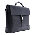 Black leather men's briefcase with top handle and textured front panel