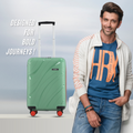 HRX small cabin suitcase, green front view with telescopic handle and 8 spinner wheels
