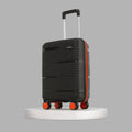 Small cabin suitcase, black ribbed PP shell, 8 wheels, upright handle, 56 cm