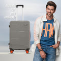 Hard-shell luggage set of 2 with 8 wheels, grey case, telescopic handle, orange wheels