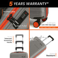 Hard-shell luggage set of 2 with 8 wheels, light grey bodies and orange accents.