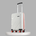 HRX small cabin suitcase, white with telescopic handle and 8 spinner wheels, ridged shell