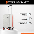 HRX small cabin suitcase, white PP shell with telescopic handle and 8 wheels