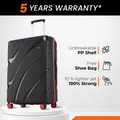 Black large check-in suitcase with 8 wheels and unbreakable PP shell