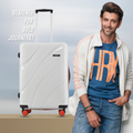 Large check-in suitcase, hard shell, white color, telescopic handle, 8 wheels, red accents