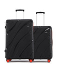 Black hard-shell 2-piece suitcase set with 8 wheels and telescopic handle.