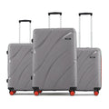 Hard body 3-piece luggage set, grey with four red wheels and telescopic handles