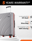 Hard-shell luggage set of 2, grey PP shell suitcases with telescopic handles