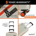 Hard-shell luggage set of 2 with 8 wheels, light grey shell with orange caster accents.