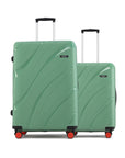 Green hard-shell 2-piece suitcase set with 8 wheels and telescopic handle.