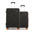 Hard-shell luggage set of 2, black, two cases with extended handles and 8 wheels.