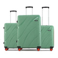 Hard body 3-piece luggage set, green with four red wheels and telescopic handles
