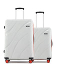 White hard-shell 2-piece suitcase set with 8 wheels and telescopic handle.