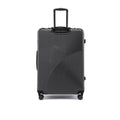 Hard body charcoal grey suitcase with ribbed shell, 8 wheels, top telescopic handle